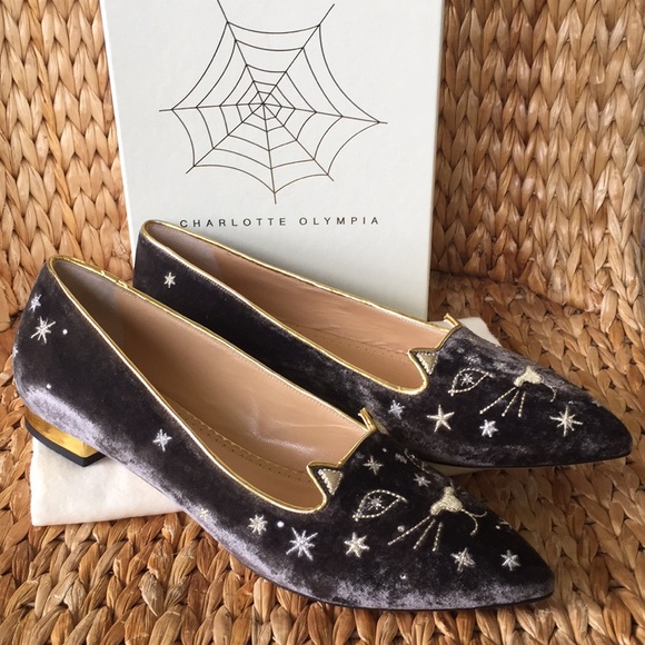 Charlotte Olympia Shoes - NIB Charlotte Olympia Velvet Kitty Flats 40.5 9.5M